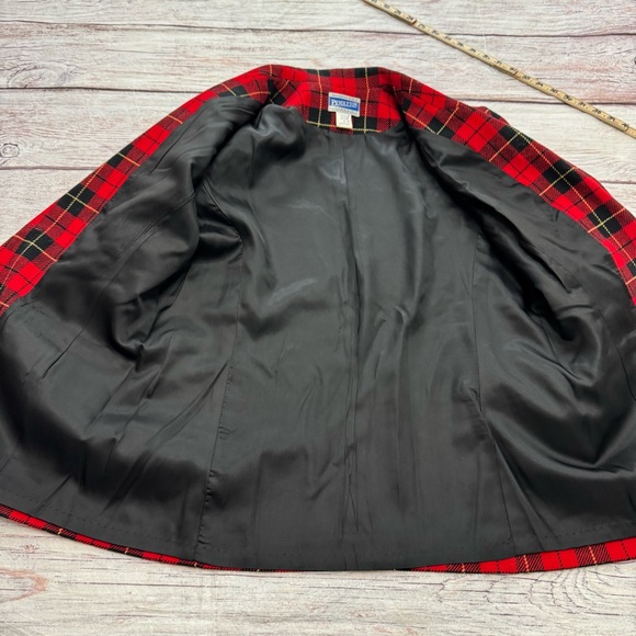 Pendleton Wool Blazer Tartan Plaid Red Black Gold Button Size 12 Women’s - Picture 9 of 12